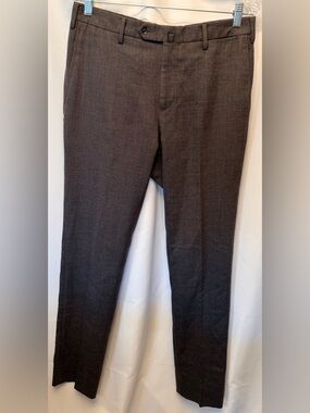 PT01 Pantaloni Torino 32x34 Slim Stretch Wool Spandex Tweed Pants Gray Brown